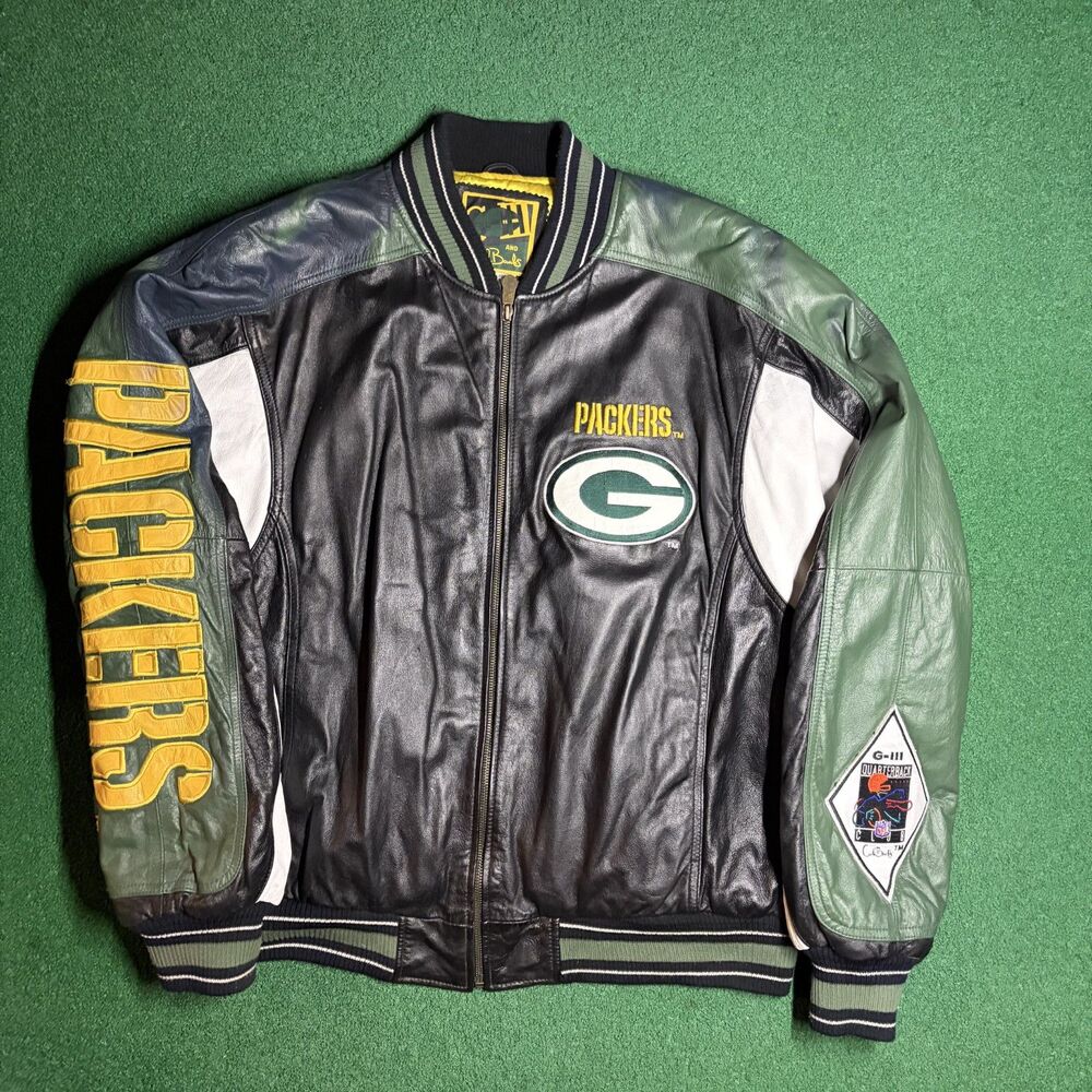 Vintage 90s G-III Carl Banks Green Bay Packers Leather Jacket Large NFL